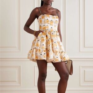 Agua by Agua Bendita Lima tiered printed linen and silk-blend faille mini dress